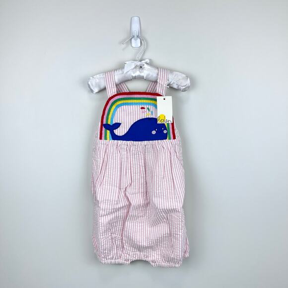 Mini Boden Appliqué Whale Woven Romper Ivory/Pink Ticking Whale 2-3 NWT - Picture 1 of 9